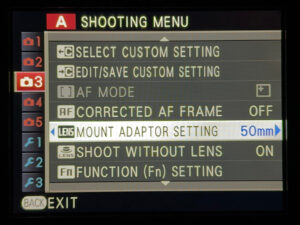 Shoot Menu 3, Mount adaptor setting