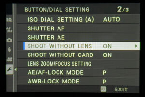 Button/Dial Setting Menu, Shoot without lens