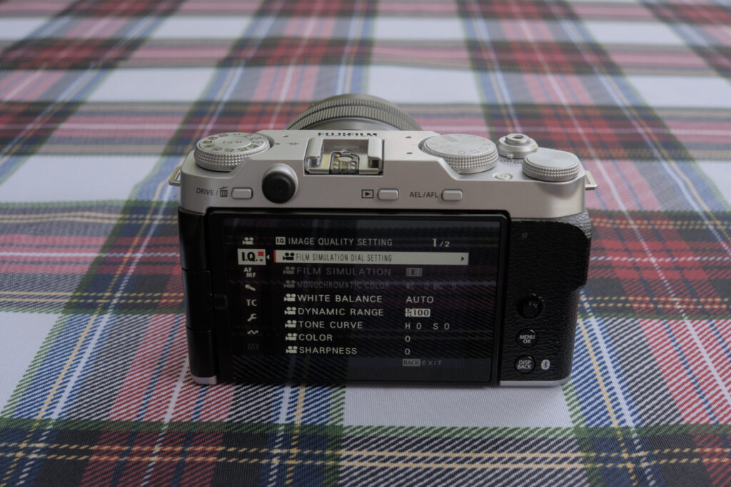 Fujifilm X-M5 with the XC15-45 viewed from the back with the screen.
