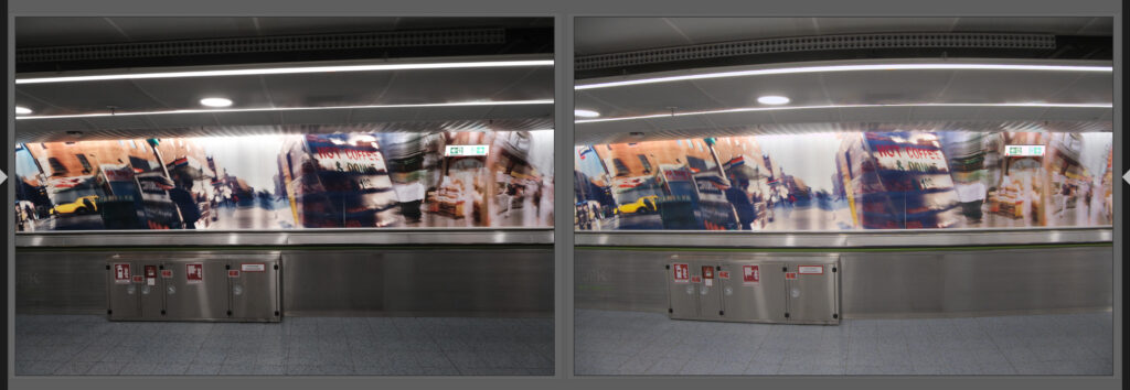 Two mostly identical pictures. The one on the right show barrel distortion.